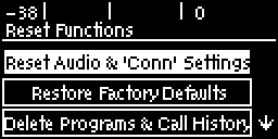 Reset Functions - main screen