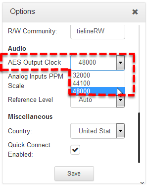 HTML Bridge Options - AES Out Clock