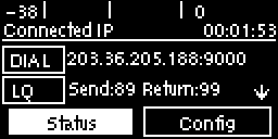 Connection screen - IP address and LQ displayed
