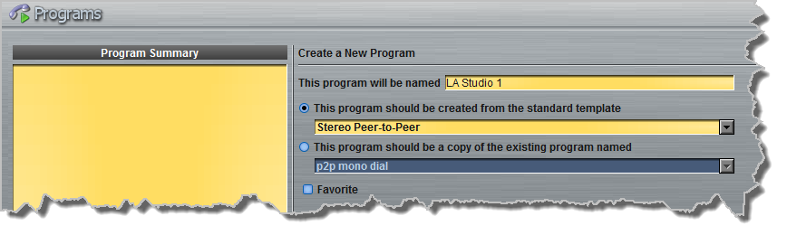 Programs panel - ViA 1 x PtP 1