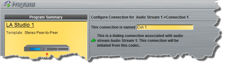Programs panel - ViA 1 x PtP 3