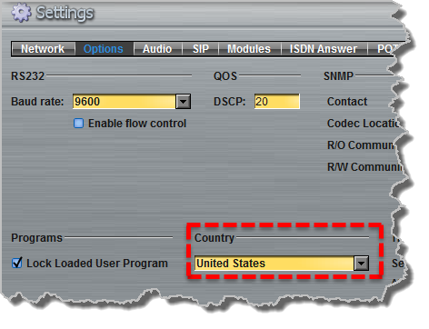 Settings - Options - Country select