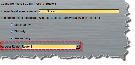 Programs Panel - Answer Route 1 configured