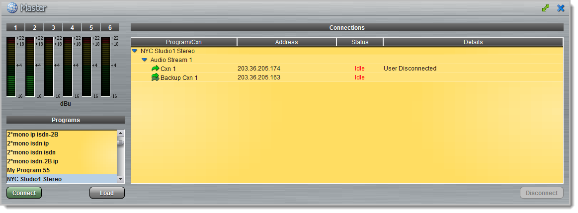 Master panel - stereo program before connecting