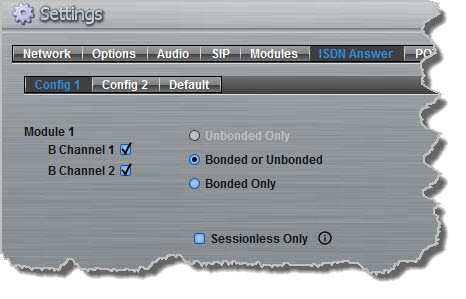 Settings - ISDN Answer - Config 2 Bonded or Unbonded 2 B channels