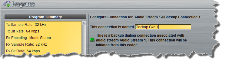 Programs panel - ViA 1 x PtP 8 backup