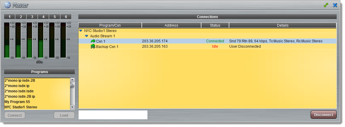 Master panel - stereo program connected