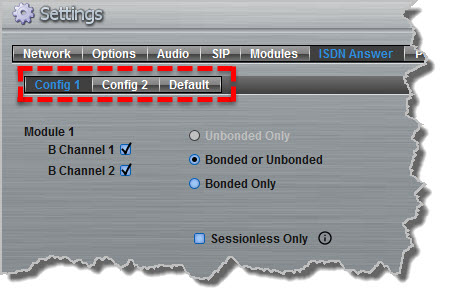 Settings - ISDN Answer - Configs and Default highlighted