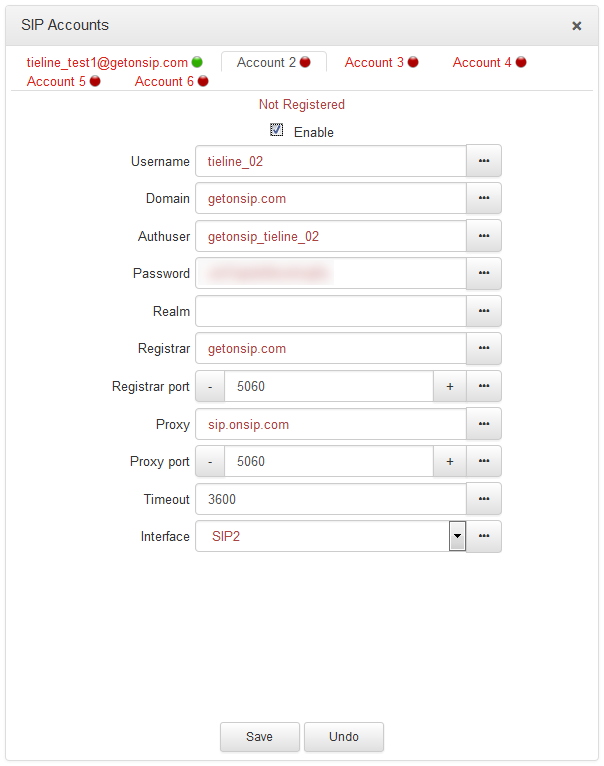 HTML SIP Account - Configure Account2