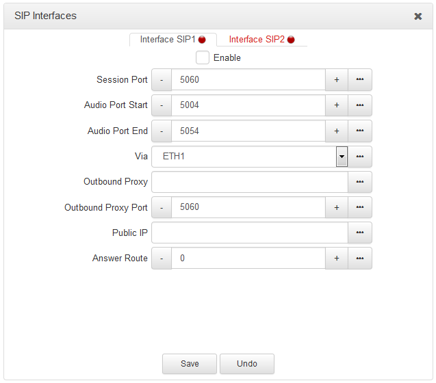 HTML SIP Interface - Configure Interface1