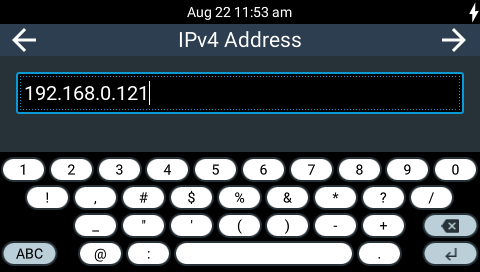 Settings-LAN1 Enter Static Address
