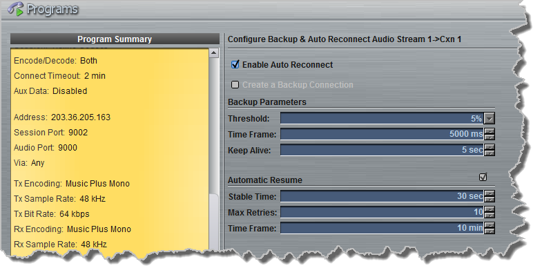 Programs panel - Genie Distro Dual Mono config 9