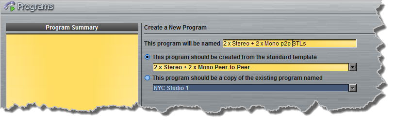 Programs panel - Distro 2 x Stereo 2 x mono 1