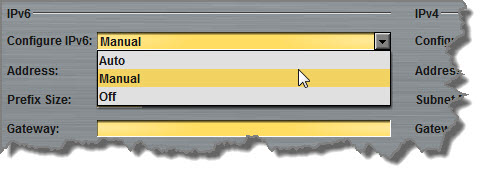 Configure Network - IPv6 dropdown menu