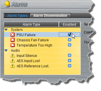 Alarms panel - highlight Genie alarm type