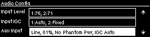 Audio Config - Aux Input hilighted