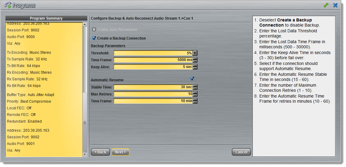 Programs panel - Genie 1 x PtP msda 10