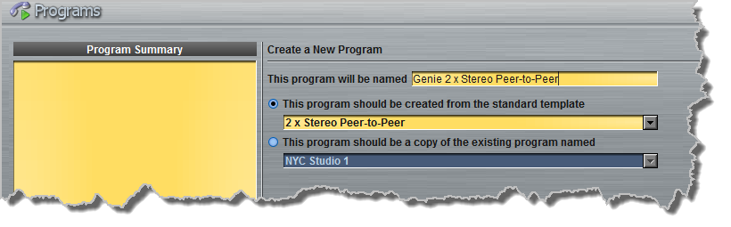 Programs panel - Distro 2 x stereo PtoP 1