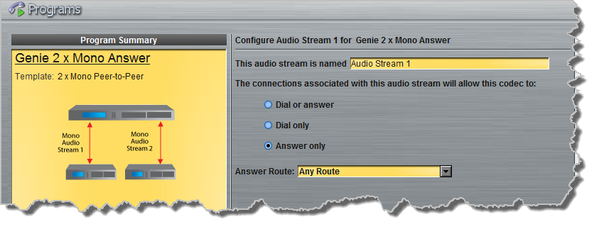 Programs panel - Genie Distro Dual Mono answer config 2