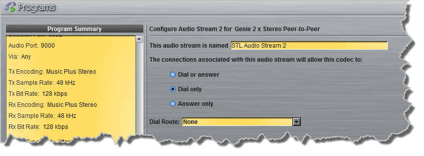 Programs panel - Distro 2 x stereo PtoP 10