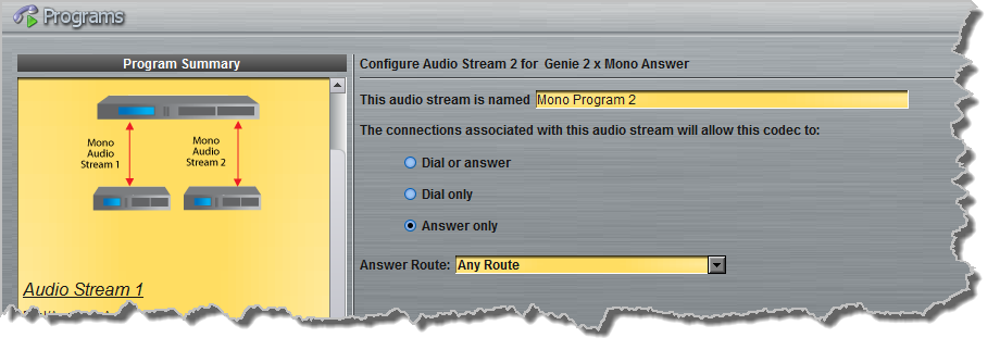 Programs panel - Genie Distro Dual Mono answer config 6