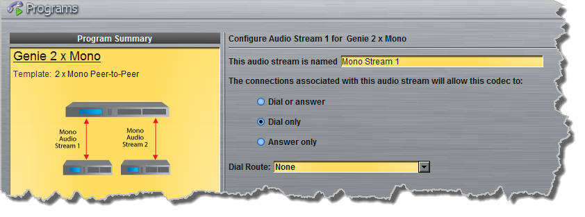 Programs panel - Genie Distro Dual Mono config 2