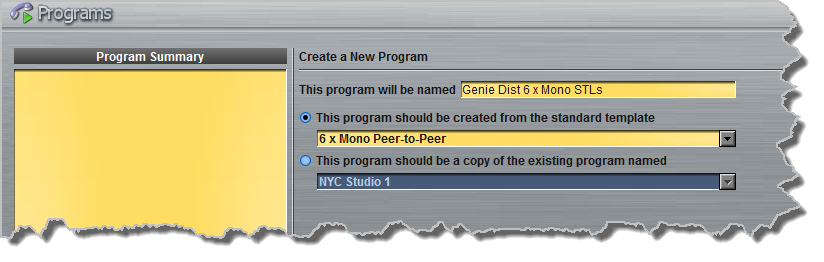 Programs panel - Genie Distro 6 x mono PtP 1