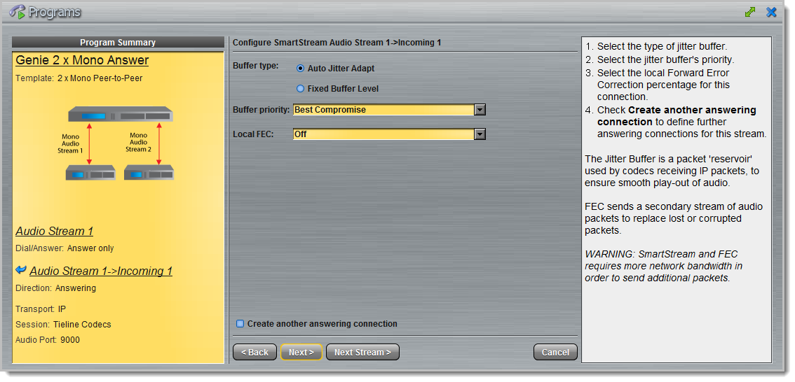 Programs panel - Genie Distro Dual Mono answer config 5