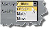 Alarms panel - Genie severity level drop-down menu