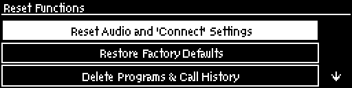 Reset - menu options