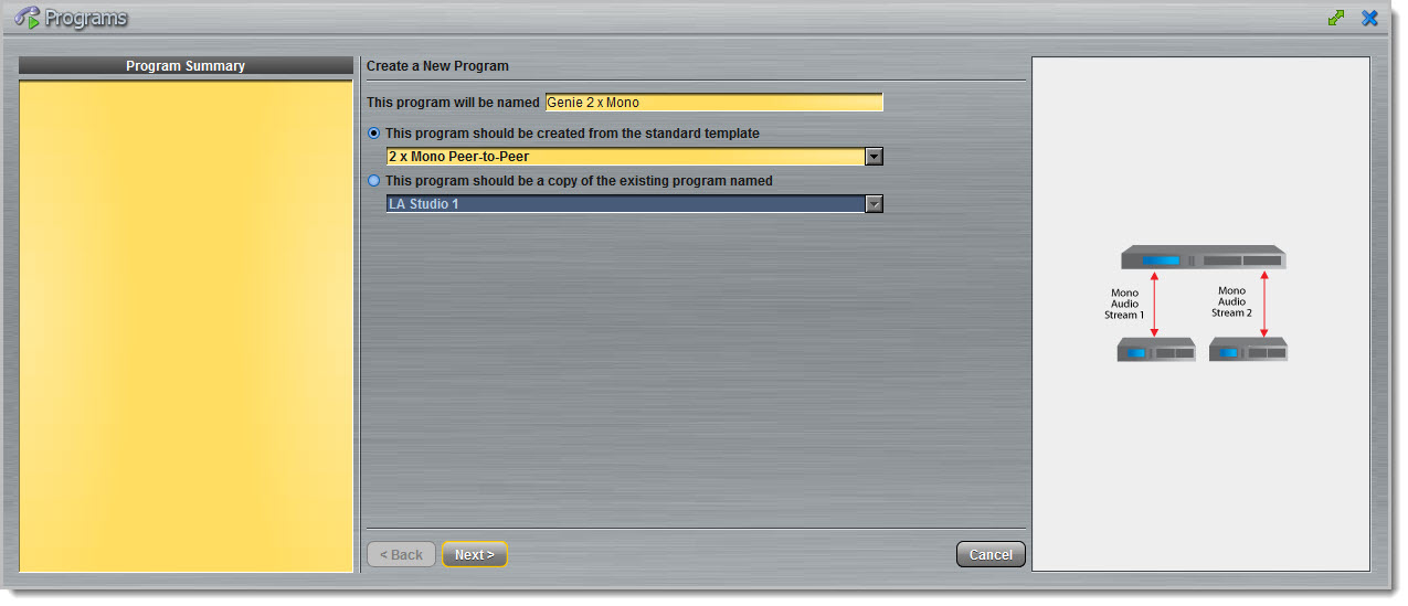 Programs panel - Genie Distro Dual Mono config 1