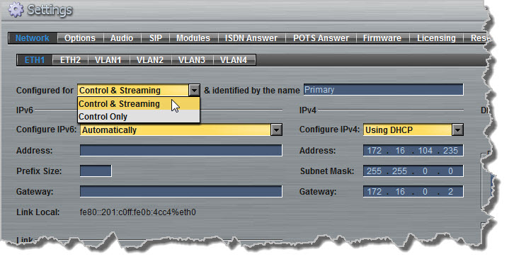 Configure Network - control-streaming
