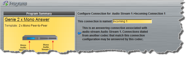Programs panel - Genie Distro Dual Mono answer config 3