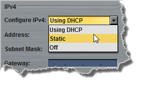 Configure Network - IPv4 dropdown menu