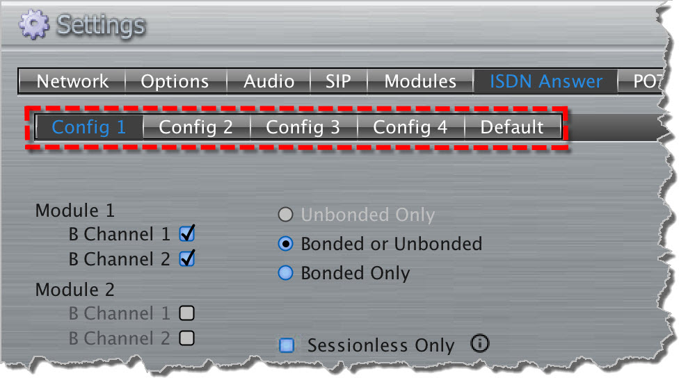 Settings - ISDN Answer - Configs and Default highlighted