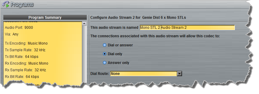 Programs panel - Genie Distro 6 x mono PtP 8