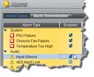 Alarms panel - Genie highlight input silence alarm