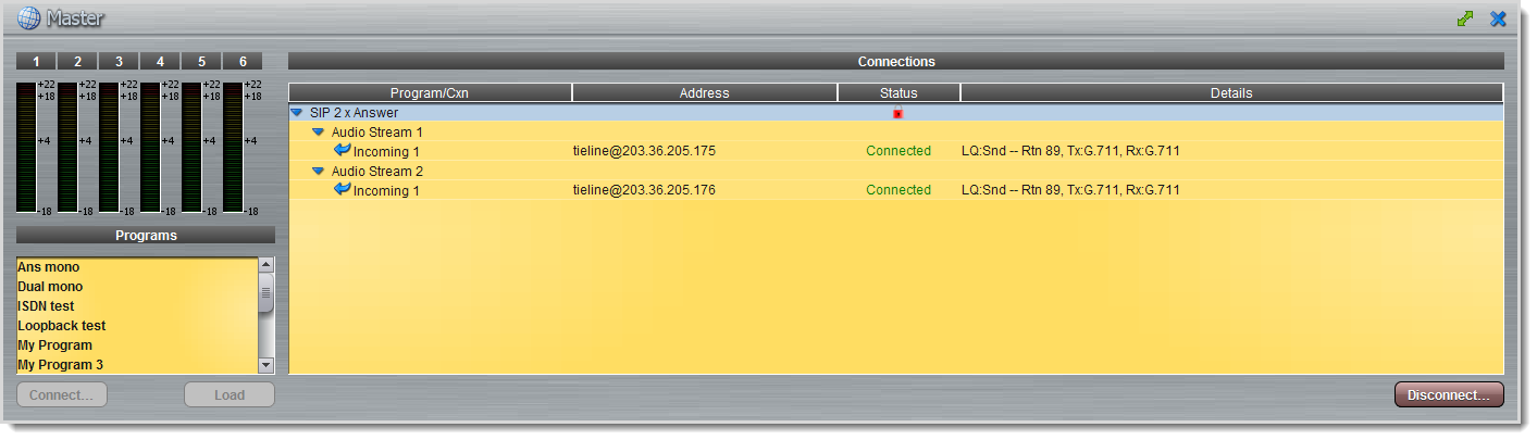 Master Panel - 2 x SIP answer active cxns